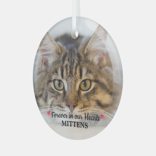 Forever in ons hart Foto Pet Memorial Glas Ornament (Voorkant links)