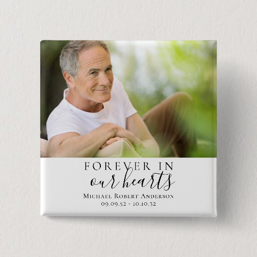 Forever in ons hart Foto Sympathie Memorial Vierkante Button 5,1 Cm (Voorkant)