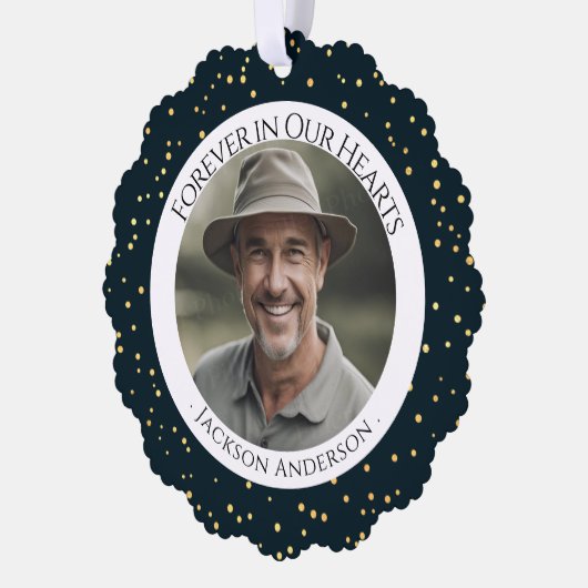 Forever in ons hart Fotoherinnering Ornament Kaart (Links)