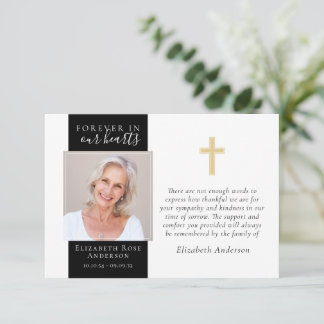 Forever in ons hart Gold Cross Foto Sympathie Bedankkaart