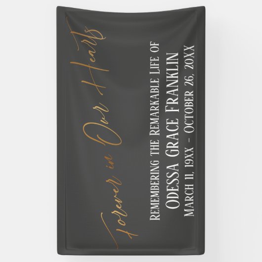 Forever in ons hart Gold Handschrift Donkergrijs Spandoek (Verticaal)