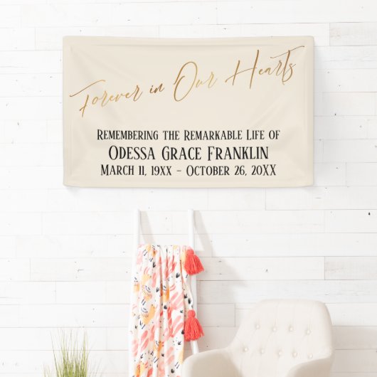 Forever in ons hart Gold Handschrift op Cream Spandoek (Insitu)