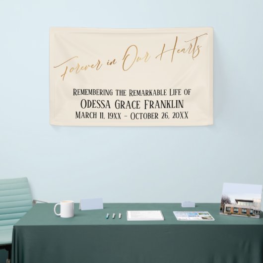 Forever in ons hart Gold Handschrift op Cream Spandoek (Beurs)