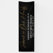 Forever in ons hart Gold Handschrift op zwart Spandoek (Verticaal)