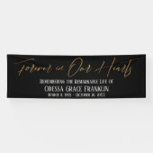Forever in ons hart Gold Handschrift op zwart Spandoek (Horizontaal)