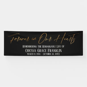 Forever in ons hart Gold Handschrift op zwart Spandoek