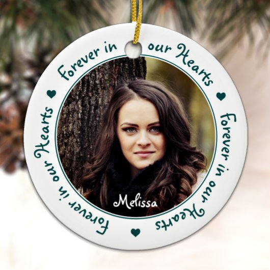 Forever in ons hart Groene Foto Memorials Keramisch Ornament