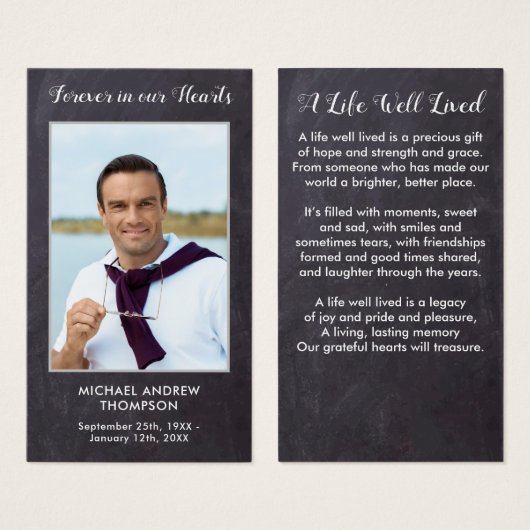 Forever in ons hart Herdenking van de begrafenis K Visitekaartje (Voorkant /achterkant)