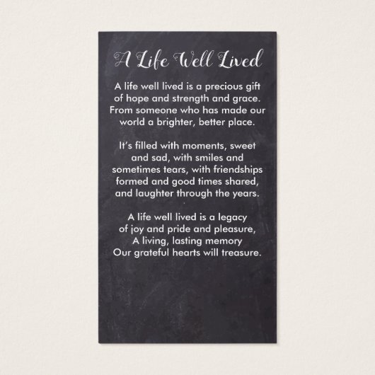 Forever in ons hart Herdenking van de begrafenis K Visitekaartje (Achterkant)