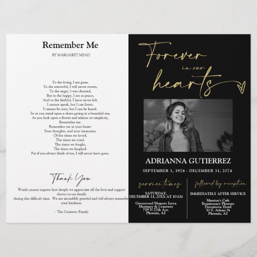 Forever in ons hart Memorial Foto-programma (Voorkant)