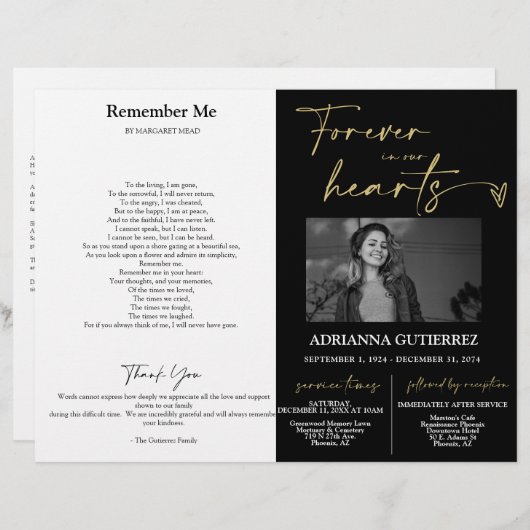 Forever in ons hart Memorial Foto-programma (Voorkant / Achterkant)