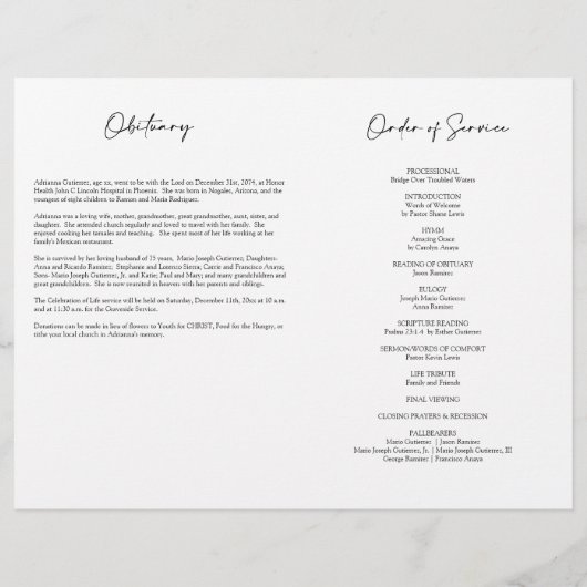 Forever in ons hart Memorial Foto-programma (Achterkant)