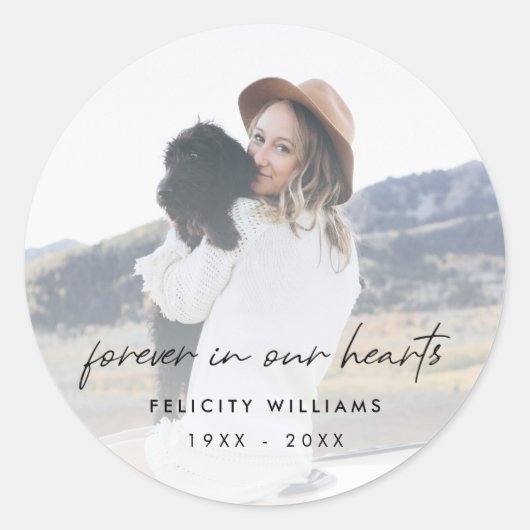 Forever in ons hart Memorial Foto Ronde Sticker (Voorkant)