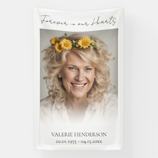 Forever in ons hart Memorial Foto Spandoek (Verticaal)