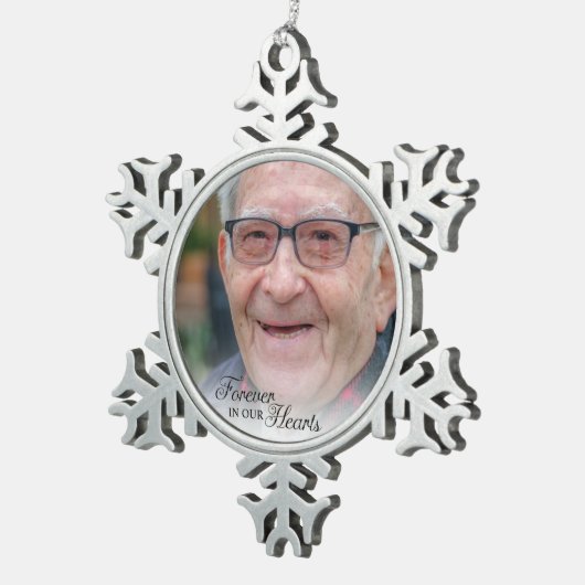 Forever in ons hart Memorial Foto Tin Sneeuwvlok Ornament (Rechts)
