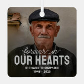 Forever in ons hart Memorial Fotokerstmis Metalen Ornament (Achterkant)