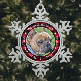 Forever in ons hart Rood Pset Dog Memorial Tin Sneeuwvlok Ornament