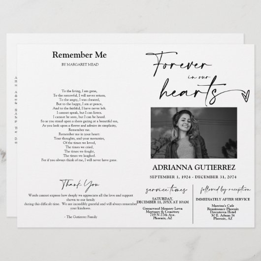 Forever in ons programma Memorial Foto's (Voorkant / Achterkant)