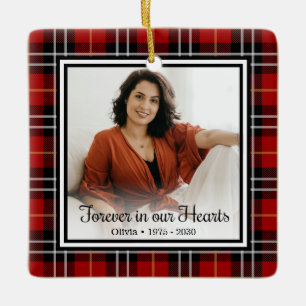 Forever In Onze Hartend Rode Plaid Memorial Kerami Keramisch Ornament
