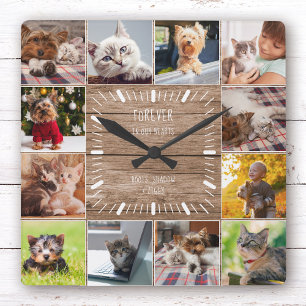Forever in onze Hearts Pet Memorial Foto Collage Vierkante Klok