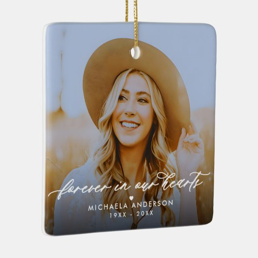 Forever In Our Hearts 2-Foto Memorial Keramisch Ornament (Rechts)