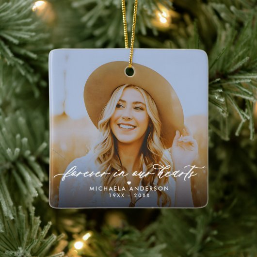 Forever In Our Hearts 2-Foto Memorial Keramisch Ornament (Boom)