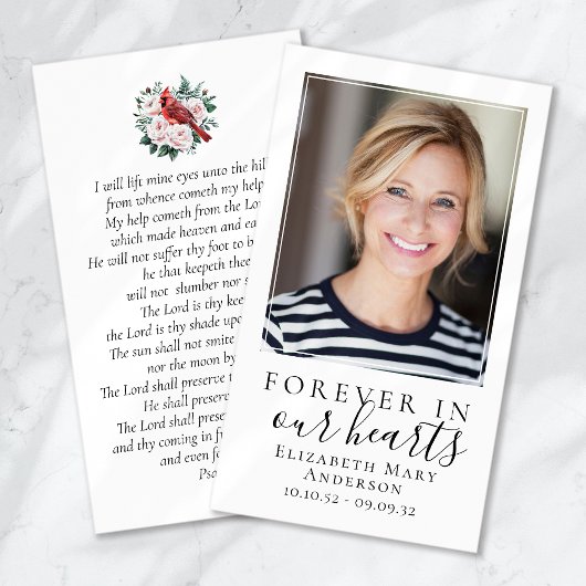 Forever in Our Hearts Cardinal Funeral Prayer Card Visitekaartje