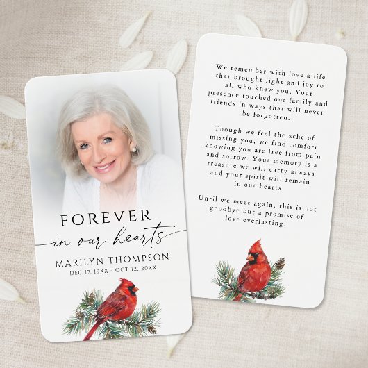 Forever in Our Hearts Cardinal Funeral Prayer Card Visitekaartje