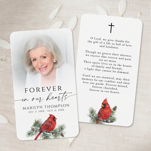 Forever in Our Hearts Cardinal Prayer Cards Visitekaartje