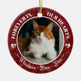 Forever in Our Hearts Cat Photo and Name Memorial Keramisch Ornament