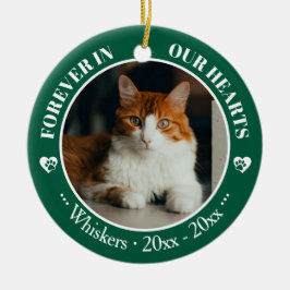 Forever in Our Hearts Cat Photo and Name Memorial Keramisch Ornament