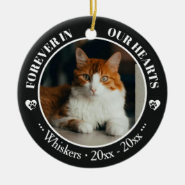 Forever in Our Hearts Cat Photo and Name Memorial Keramisch Ornament