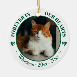 Forever in Our Hearts Cat Photo and Name Memorial Keramisch Ornament