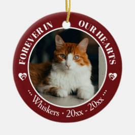 Forever in Our Hearts Cat Photo and Name Memorial Keramisch Ornament