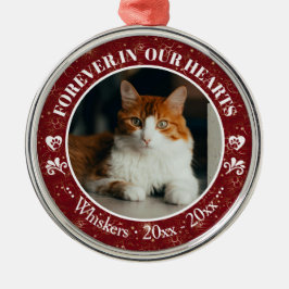 Forever in Our Hearts Cat Photo and Name Memorial Metalen Ornament