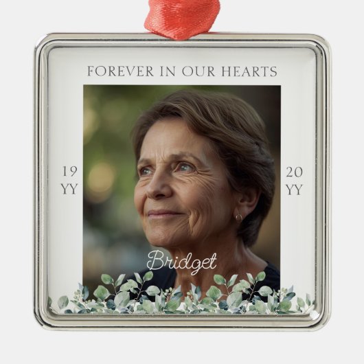 Forever In Our Hearts Eucalyptus Remembrance Metalen Ornament (Voorkant)