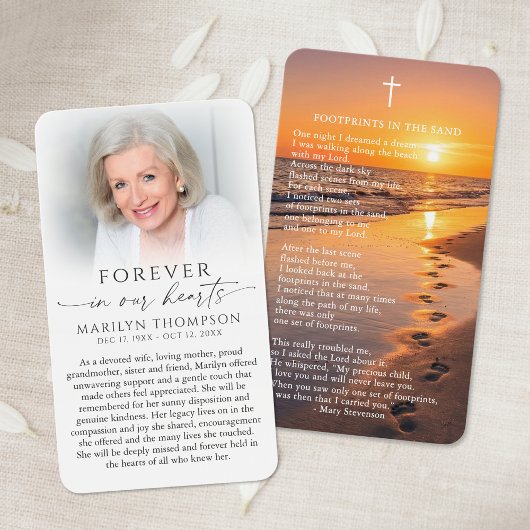 Forever in Our Hearts Footprints Poem Prayer Cards Visitekaartje