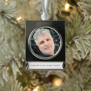 Forever In Our Hearts Foto Gedenkteken Kerstmis Verzilverd Banner Ornament