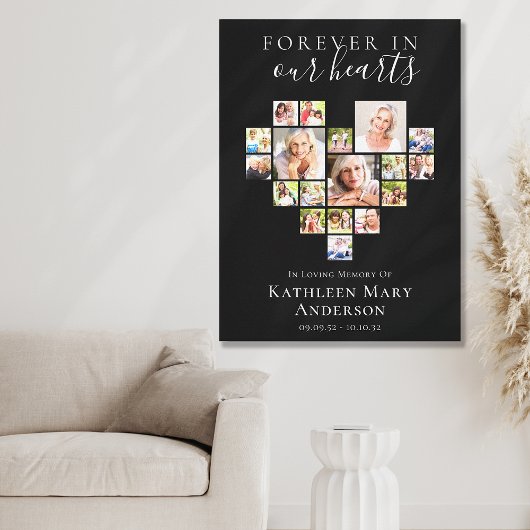 Forever in Our Hearts Fotocollage Zwart Canvas Afdruk