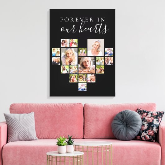Forever in Our Hearts Fotocollage Zwart Canvas Afdruk (Insitu (Woonkamer))