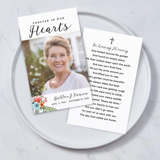 Forever In Our Hearts Funeral Prayer Photo Card Visitekaartje