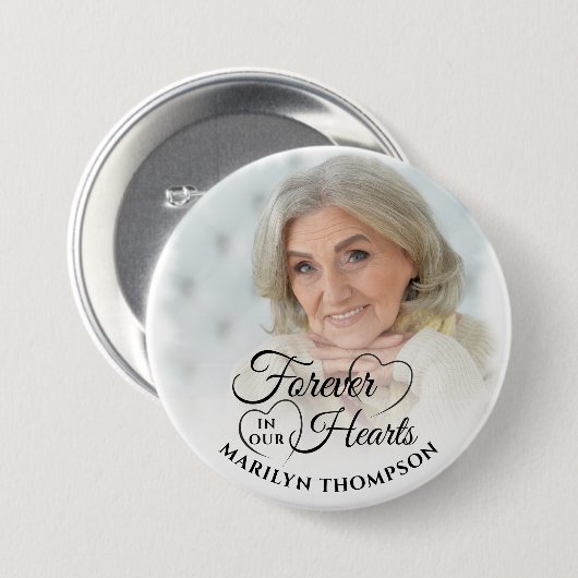 Forever In Our Hearts Gedenkfoto gepersonaliseerd Ronde Button 7,6 Cm (Voorkant /achterkant)