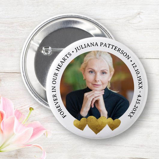 Forever in our Hearts Gold Keepsake begrafenisfoto Ronde Button 5,7 Cm