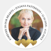 Forever in our Hearts Gold Keepsake begrafenisfoto Ronde Sticker (Voorkant)