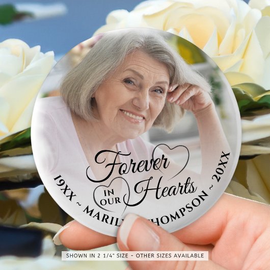 Forever In Our Hearts Memorial Fotonaam Zwart Ronde Button 5,7 Cm