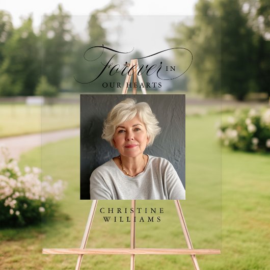 "Forever in our Hearts" Memorial, naam, foto Acryl Bord