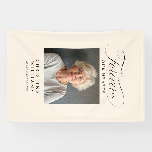 "Forever in our Hearts" Memorial, naam, foto Spandoek (Horizontaal)