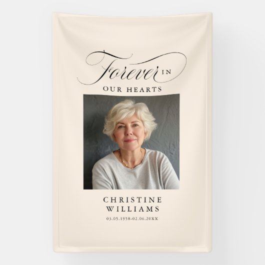 "Forever in our Hearts" Memorial, naam, foto Spandoek (Verticaal)