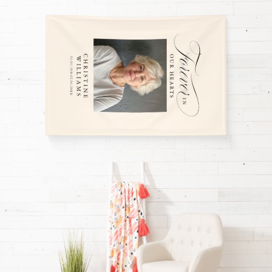 "Forever in our Hearts" Memorial, naam, foto Spandoek (Insitu)