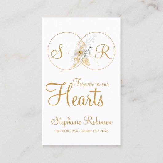 Forever in Our Hearts Monogram Uitvaartgebed Kaart Visitekaartje (Voorkant)